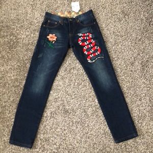 Mens Blue Jean Gucci snake and flower pants